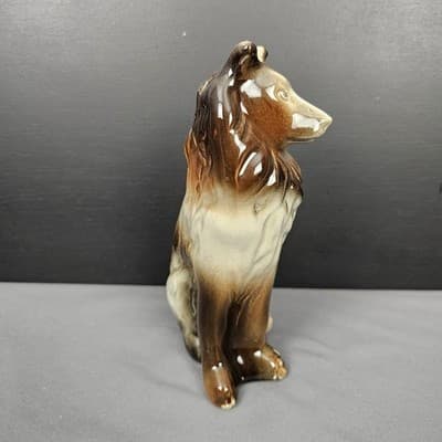 Vintage Ceramic Sitting Collie Dog Large Figurine Made In Brazil 7" - Thumbnail 3