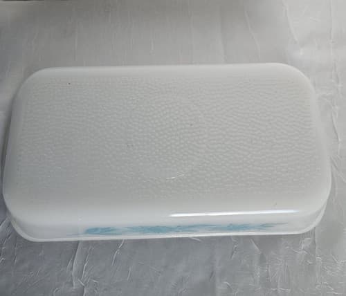 Vintage Glasbake Bread Loaf Pan Blue Floral 1 & 1/2 Qt White Glass - Thumbnail 6
