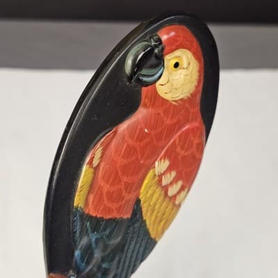 Parrot Bird Mirror Handheld 3D Carved Detail Vintage 9" Long - Thumbnail 7