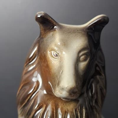 Vintage Ceramic Sitting Collie Dog Large Figurine Made In Brazil 7" - Thumbnail 7