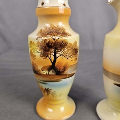 Noritake Muffineer Set - Syrup Pitcher & Powdered Sugar Shaker Cottage Landscape - Thumbnail 4
