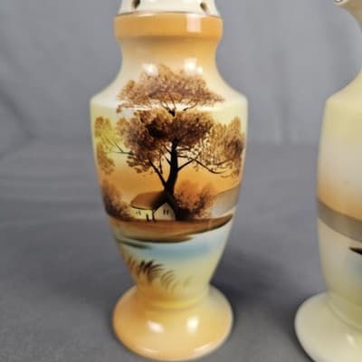 Noritake Muffineer Set - Syrup Pitcher & Powdered Sugar Shaker Cottage Landscape - Thumbnail 3