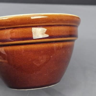 Vintage Hall Bowl 1093 Brown & White Stackable Excellent USA 6" Diameter - Thumbnail 13