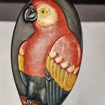Parrot Bird Mirror Handheld 3D Carved Detail Vintage 9" Long - Thumbnail 8