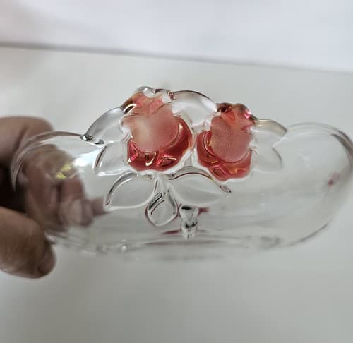 Vtg. Mikasa Crystal Four Salad Plates w/Embossed Red Roses made in Germany - Thumbnail 7