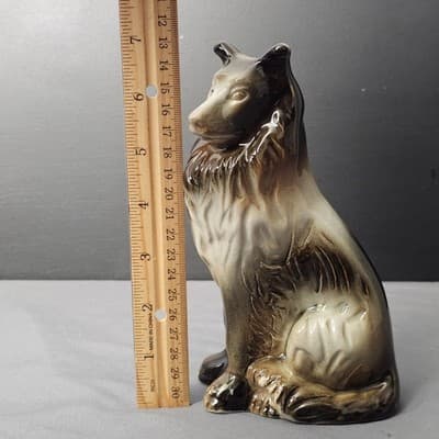 Vintage Ceramic Sitting Collie Dog Large Figurine Made In Brazil 7" - Thumbnail 10