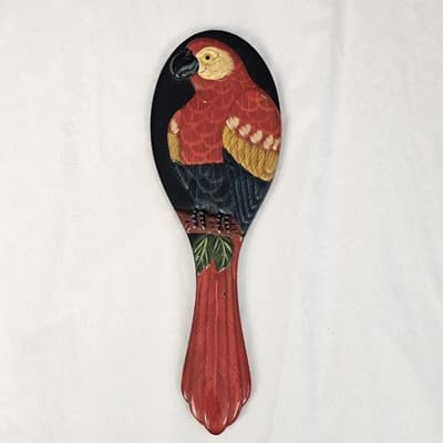 Parrot Bird Mirror Handheld 3D Carved Detail Vintage 9" Long - Thumbnail 3