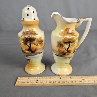 Noritake Muffineer Set - Syrup Pitcher & Powdered Sugar Shaker Cottage Landscape - Thumbnail 10