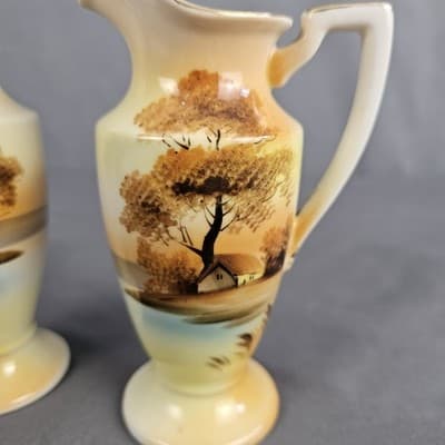 Noritake Muffineer Set - Syrup Pitcher & Powdered Sugar Shaker Cottage Landscape - Thumbnail 2