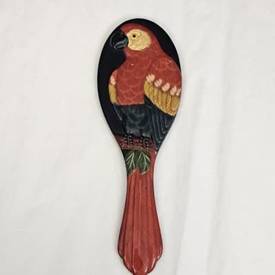Parrot Bird Mirror Handheld 3D Carved Detail Vintage 9" Long - Thumbnail 2