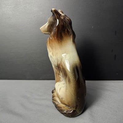 Vintage Ceramic Sitting Collie Dog Large Figurine Made In Brazil 7" - Thumbnail 6