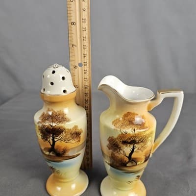 Noritake Muffineer Set - Syrup Pitcher & Powdered Sugar Shaker Cottage Landscape - Thumbnail 11