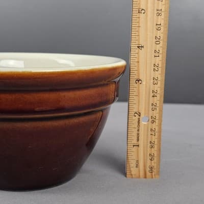Vintage Hall Bowl 1093 Brown & White Stackable Excellent USA 6" Diameter - Thumbnail 12