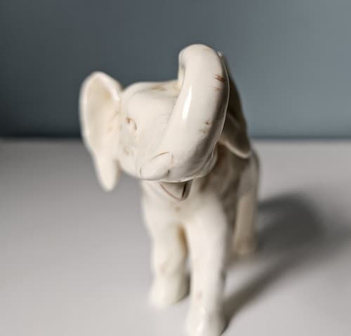 Vtg Standing White Elephant Brown Painted Trunk Up Ceramic Figurine FREE Ship - Thumbnail 3
