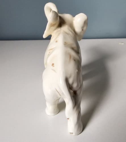 Vtg Standing White Elephant Brown Painted Trunk Up Ceramic Figurine FREE Ship - Thumbnail 4