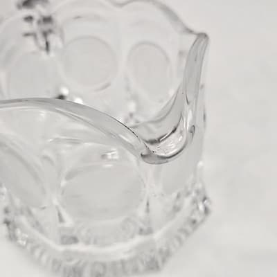 Vintage Fostoria CLEAR COIN GLASS CREAMER & SUGAR BOWL & LID - Thumbnail 12