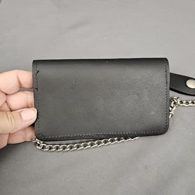 Vintage Chain Wallet 6 inch USA Biker beautiful genuine soft black leather - Thumbnail 6