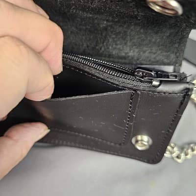 Vintage Chain Wallet 6 inch USA Biker beautiful genuine soft black leather - Thumbnail 5