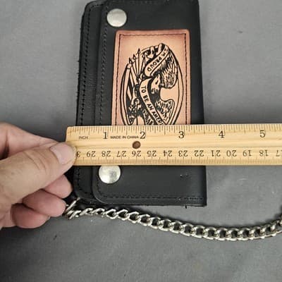 Vintage Chain Wallet 6 inch USA Biker beautiful genuine soft black leather - Thumbnail 11