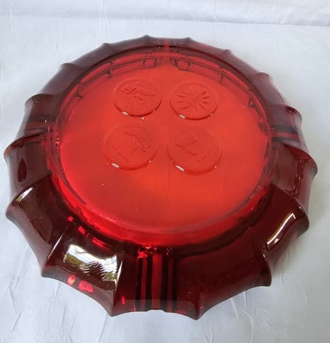 Ruby Red Glass Fostoria USA Coin Bottom Glass Ashtray 7.75" Across - Thumbnail 4