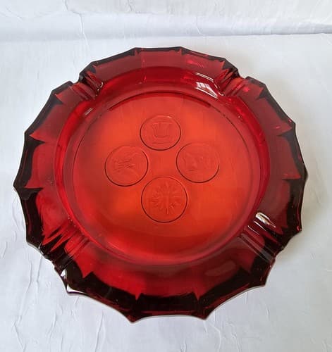 Ruby Red Glass Fostoria USA Coin Bottom Glass Ashtray 7.75" Across - Thumbnail 2