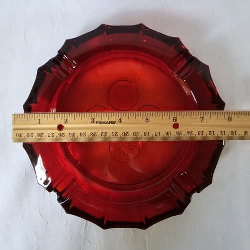 Ruby Red Glass Fostoria USA Coin Bottom Glass Ashtray 7.75" Across - Thumbnail 3