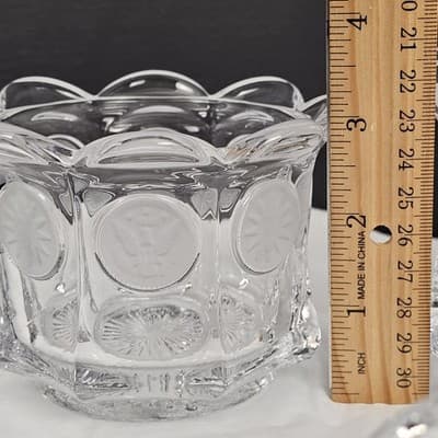 Vintage Fostoria CLEAR COIN GLASS CREAMER & SUGAR BOWL & LID - Thumbnail 16