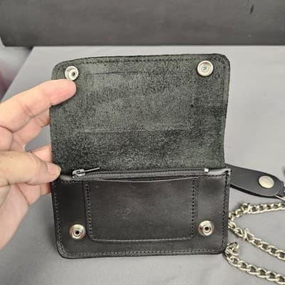 Vintage Chain Wallet 6 inch USA Biker beautiful genuine soft black leather - Thumbnail 3