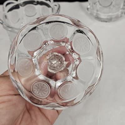 Vintage Fostoria CLEAR COIN GLASS CREAMER & SUGAR BOWL & LID - Thumbnail 9