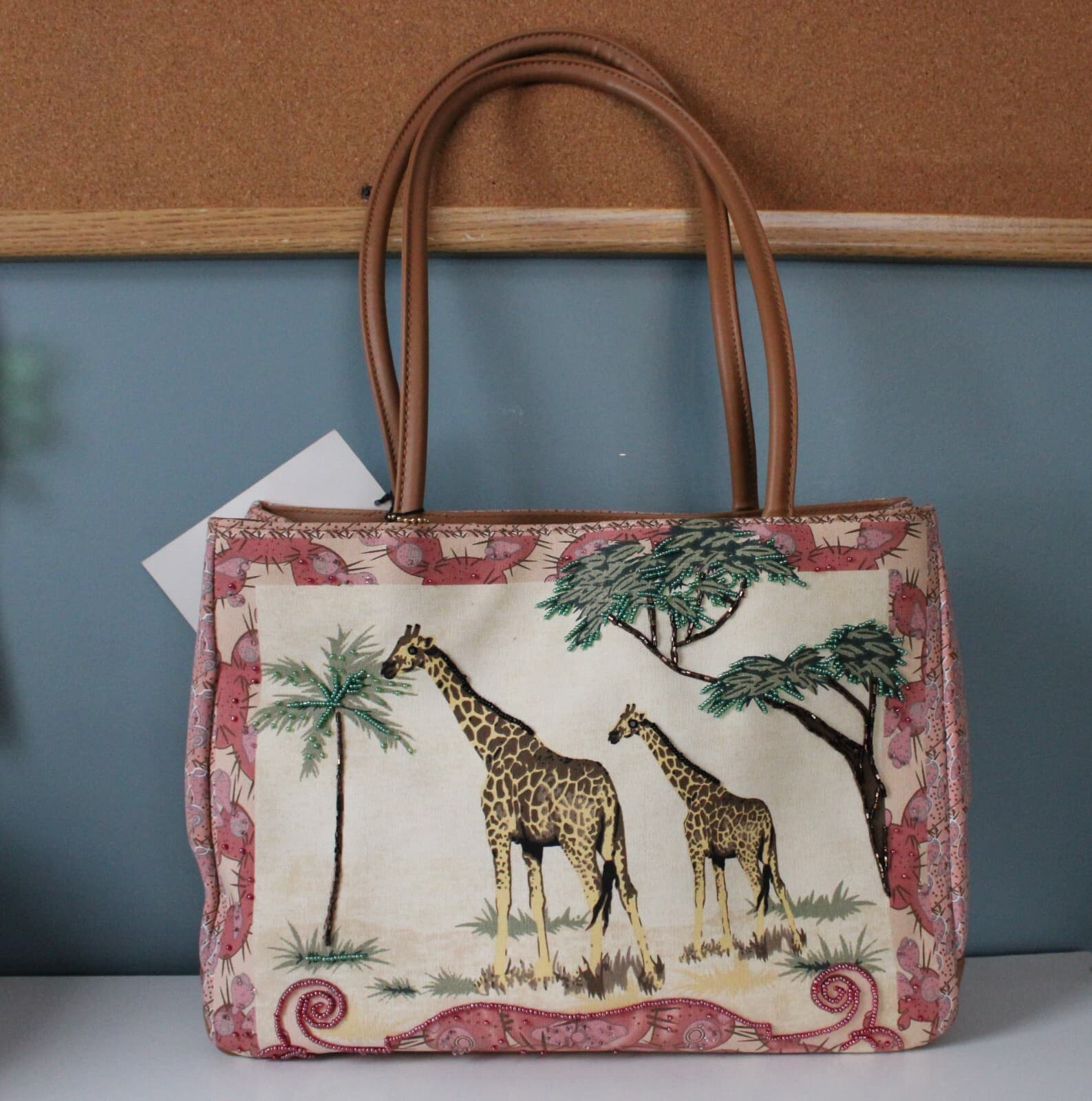 Wearable Art African Giraffe Beaded Purse Handbag Vintage Bueno Toteable NWT - Thumbnail 11