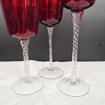 Ruby Red Glass Candle Tealight Holders Christmas 10, 9, 8'' Hand blown set of 3 - Thumbnail 13