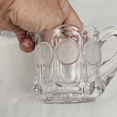 Vintage Fostoria CLEAR COIN GLASS CREAMER & SUGAR BOWL & LID - Thumbnail 10