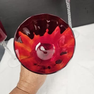 Ruby Red Glass Candle Tealight Holders Christmas 10, 9, 8'' Hand blown set of 3 - Thumbnail 9
