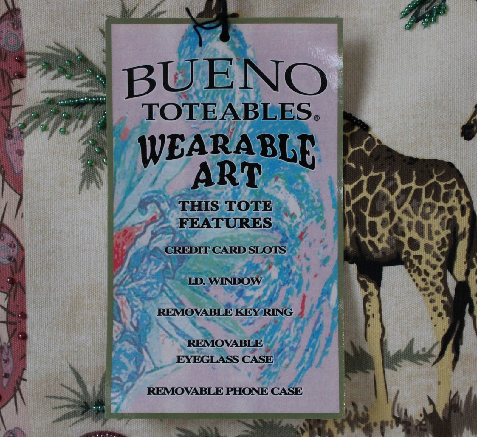 Wearable Art African Giraffe Beaded Purse Handbag Vintage Bueno Toteable NWT - Thumbnail 6