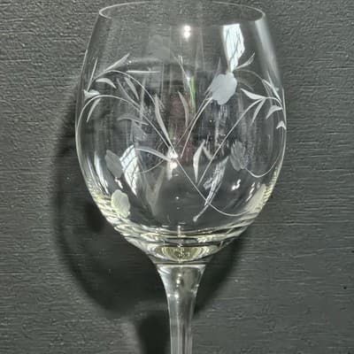 Etched Crystal Wine Glasses Set of 2 Excellent Condition Bulgaria 14 oz. - Thumbnail 6