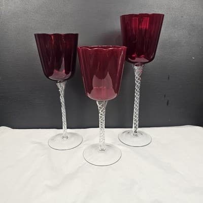 Ruby Red Glass Candle Tealight Holders Christmas 10, 9, 8'' Hand blown set of 3 - Thumbnail 2