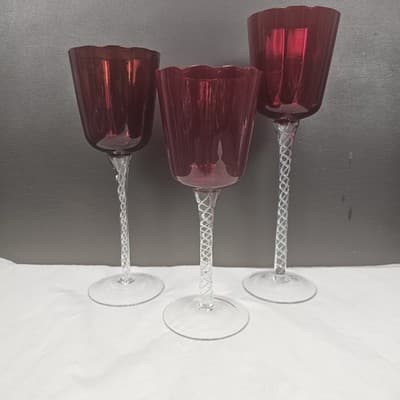 Ruby Red Glass Candle Tealight Holders Christmas 10, 9, 8'' Hand blown set of 3 - Thumbnail 3