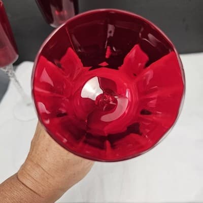 Ruby Red Glass Candle Tealight Holders Christmas 10, 9, 8'' Hand blown set of 3 - Thumbnail 11
