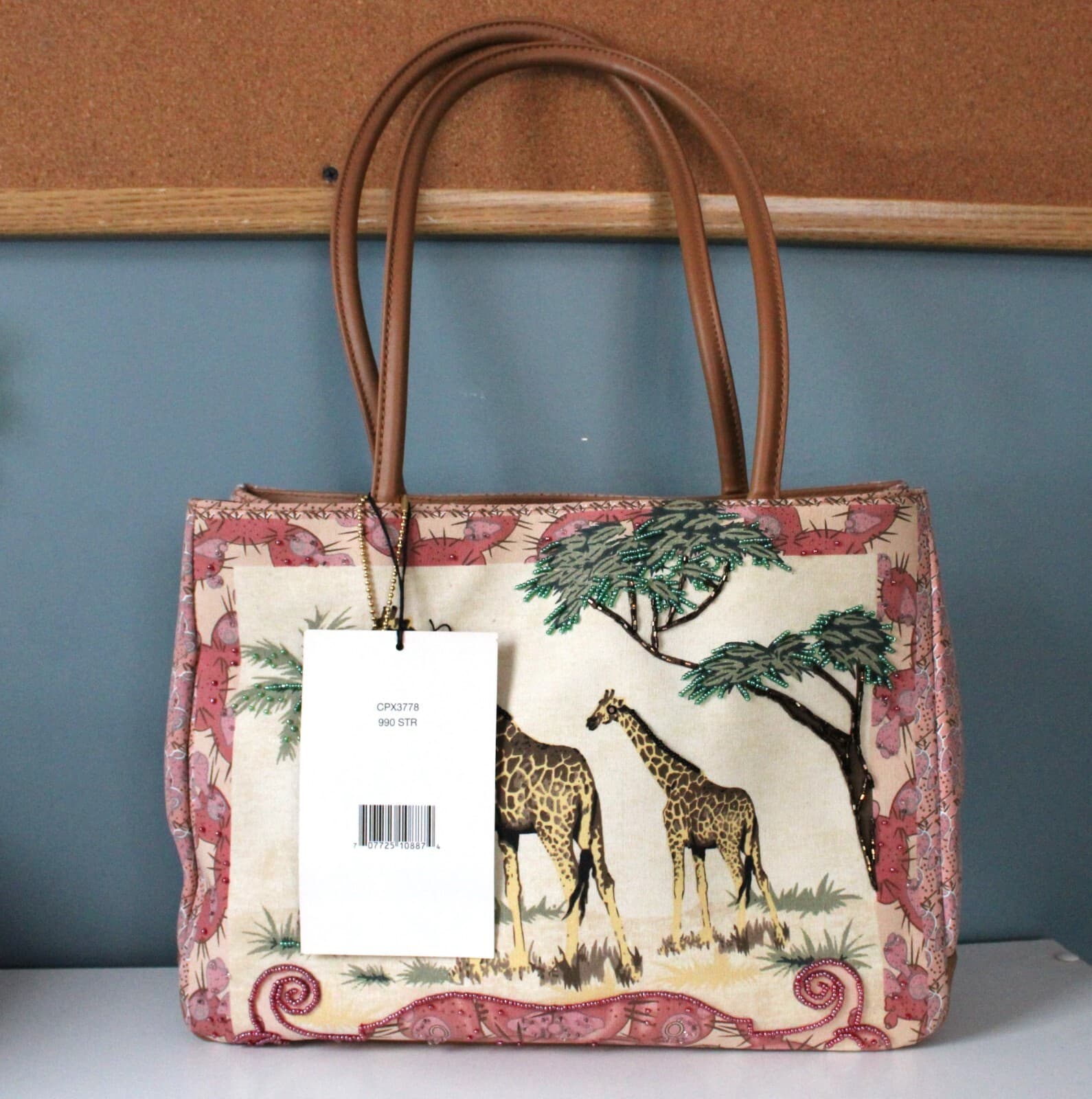 Wearable Art African Giraffe Beaded Purse Handbag Vintage Bueno Toteable NWT - Thumbnail 10