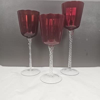 Ruby Red Glass Candle Tealight Holders Christmas 10, 9, 8'' Hand blown set of 3 - Thumbnail 4