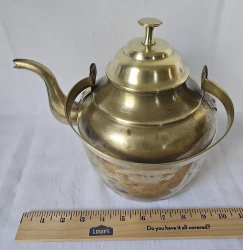 Antique Brass Tea Kettle 8.5" Tall - Thumbnail 9