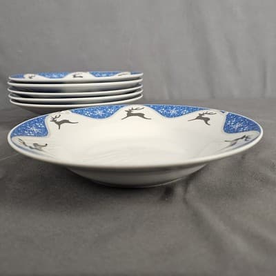 Winterlight Reindeer Bowls Montgomery Ward Vintage, Set of 6, Excellent - Thumbnail 2