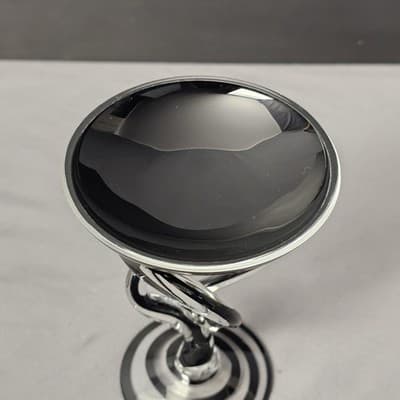 Jozefina Krosno Hand Blown Jelly Fish Pedestal Art Bowl 5.25" Black Clear Swirl - Thumbnail 5