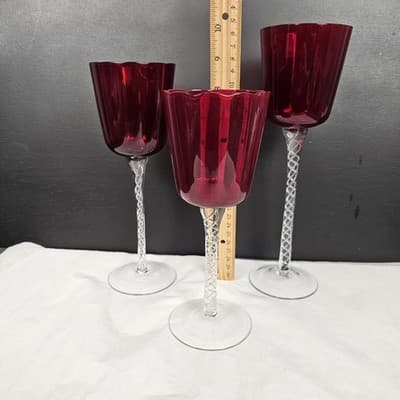 Ruby Red Glass Candle Tealight Holders Christmas 10, 9, 8'' Hand blown set of 3 - Thumbnail 7