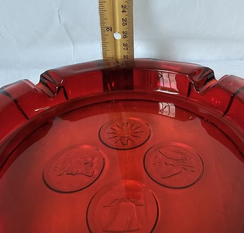 Ruby Red Glass Fostoria USA Coin Bottom Glass Ashtray 7.75" Across - Thumbnail 7