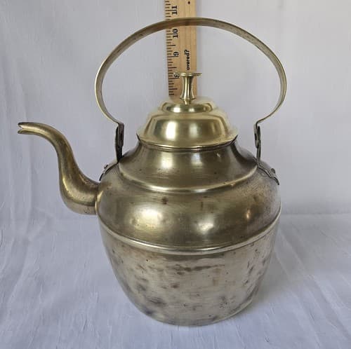 Antique Brass Tea Kettle 8.5" Tall - Thumbnail 8