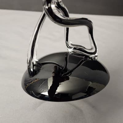 Jozefina Krosno Hand Blown Jelly Fish Pedestal Art Bowl 5.25" Black Clear Swirl - Thumbnail 12
