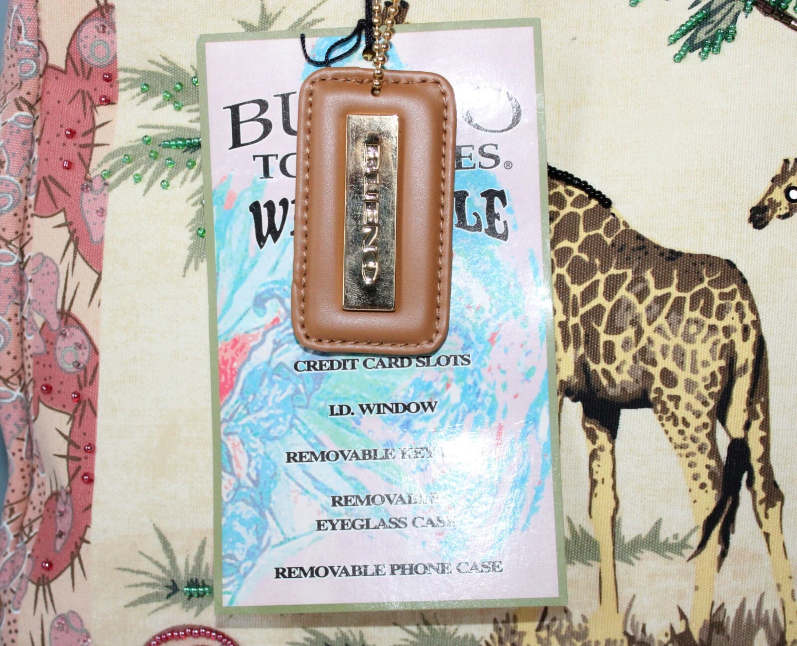Wearable Art African Giraffe Beaded Purse Handbag Vintage Bueno Toteable NWT - Thumbnail 4