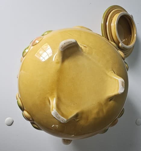 Floral Yellow Green Ceramic Footed Teapot, 5.5” With Lid Tri- footed Hippy Fun - Thumbnail 6