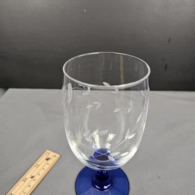 Set Of 6 Princess House Heritage Handblown Crystal 6.75" Iced Tea Blue Stem 16oz - Thumbnail 8